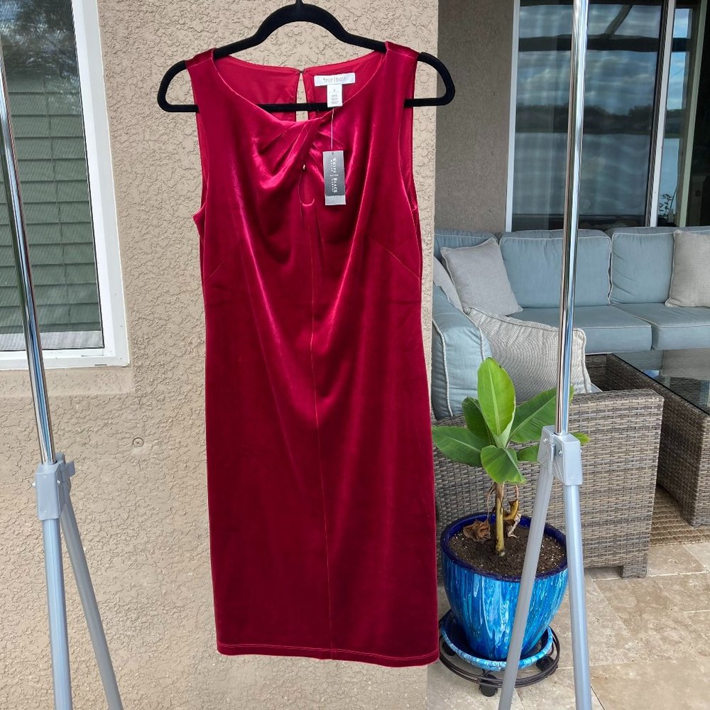 White House Black Market Sleeveless Velvet Red Sheath Dress Size 8 M  Lined